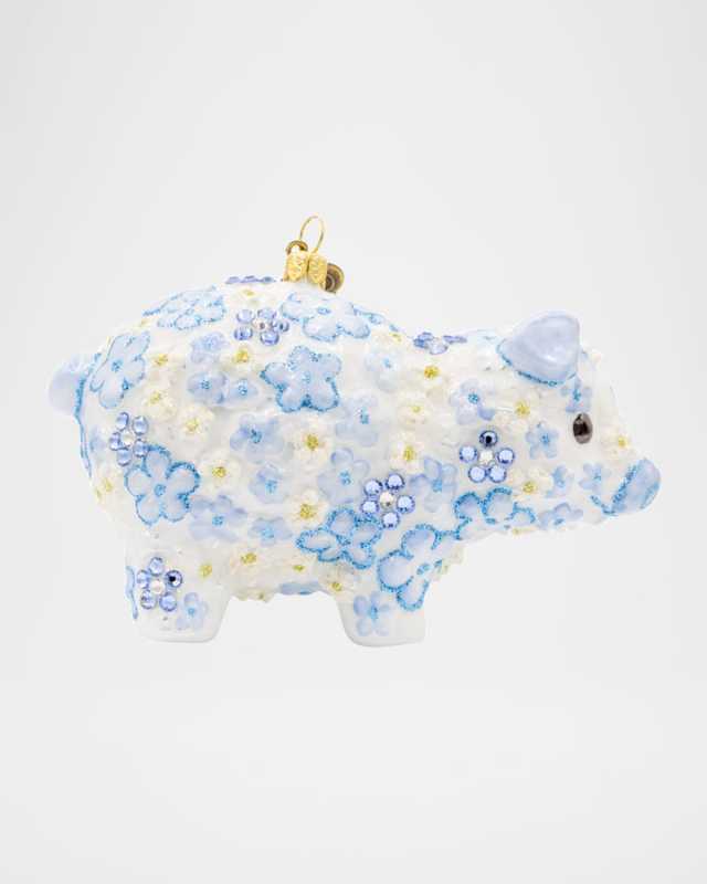 Blue Floral Piggy Christmas Ornament
